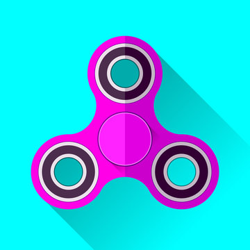 Fidget spinner icon in flat style, Hand toy on blue background. Vector design element for you project