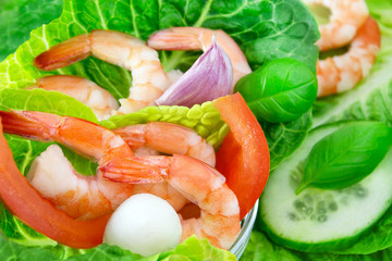 Salat mit Garnelen und Mozzarella