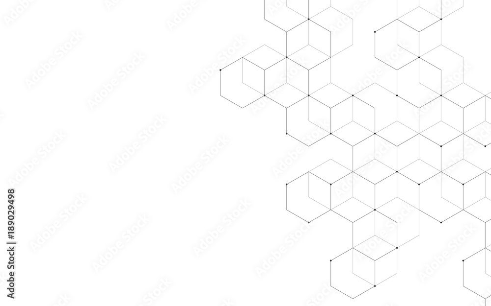 Wall mural illustration, hexagonal background. digital geometric abstraction with lines and dots. geometric abs