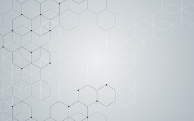 Illustration, hexagonal background. Digital geometric abstraction with lines and dots. Geometric abstract design.