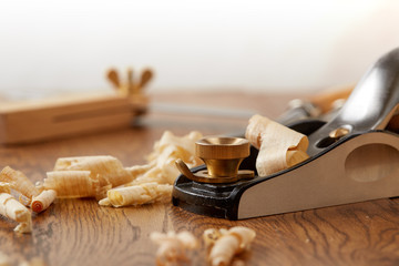 DIY concept. Woodworking and crafts tools. Carpentry hand tools. Planers, chisels, measuring tools....