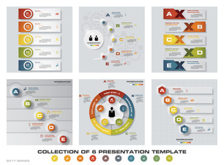 Collection of 6 design colorful presentation templates. EPS10. Set of infographics design vector and business icons.