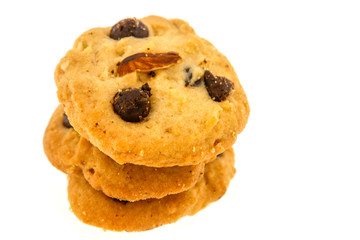 Cookies with chocolete chip and almond isolated on white background
