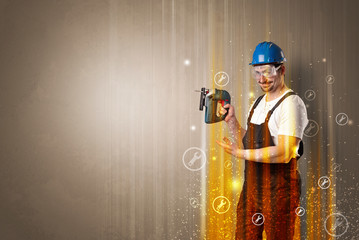 Manual worker with wrench symbol.