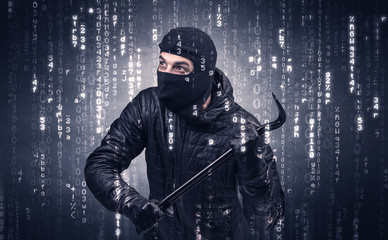 Naklejka premium Burglar in action with encoded concept.