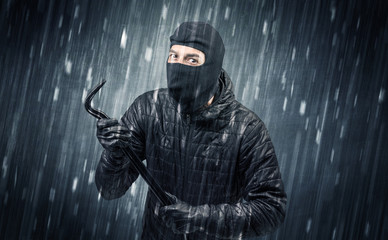 Caught burglar by house camera in action.