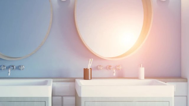 4k. Spacious bathroom in gray tones with heated floors, freestanding tub. 3D rendering.  