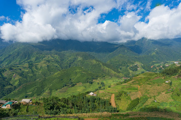 Fototapeta na wymiar Aerial landscape of countryside mountain villages
