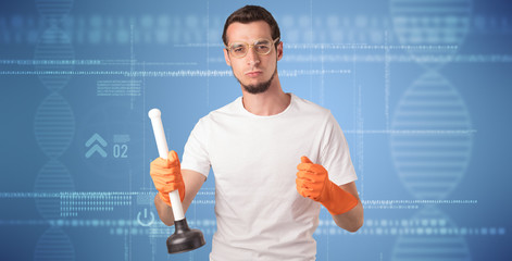Crowd cleaning theme with cleaner and DNS graphic