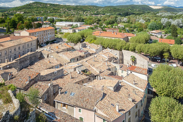 Fototapeta na wymiar Top view of the rooftops of the village Viviers in the Ardèche region of France