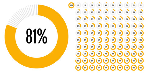 Set of circle percentage diagrams from 0 to 100 ready-to-use for web design, user interface (UI) or infographic - indicator with yellow