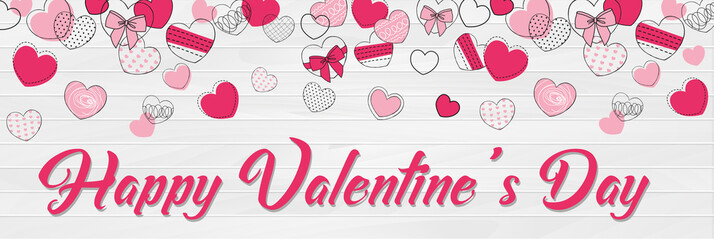 Happy Valentines Day. Background with Hearts and beautiful Lettering. Vector Illustration.