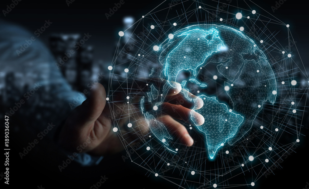 Aufkleber businessman using usa world map interface 3d rendering