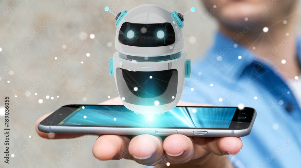 Aufkleber Businessman using digital chatbot robot application 3D rendering
