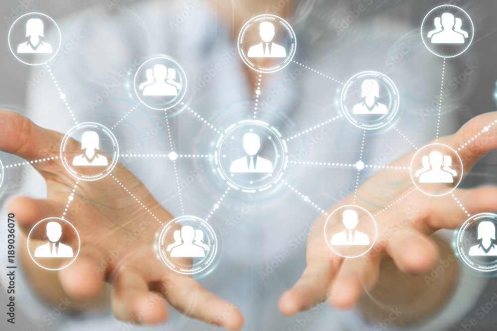 Poster businesswoman using social network connection 3d rendering