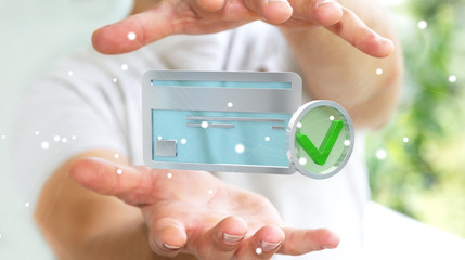 Businessman using credit card to pay online 3D rendering