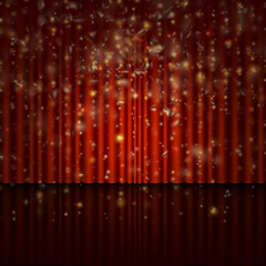 Spotlight on red curtain with glitter light. EPS 10 vector