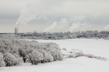 frosty winter day in the north of Russia