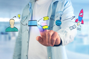 Hand drawn concept made of icon of launching a start up company