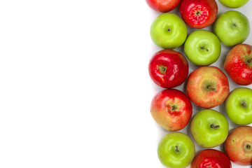 red and green apples isolated on white background with copy space for your text, top view. Flat lay pattern