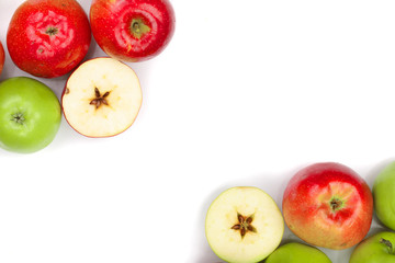 red and green apples isolated on white background with copy space for your text, top view. Flat lay pattern