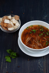 Tasty home made soup served with crackers