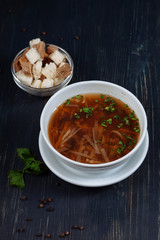 Tasty vegetable soup on the table