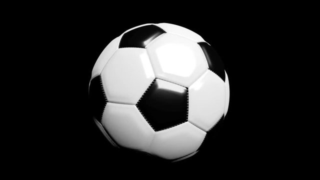 4K 3D Black and white Soccer Ball moving and spinning with alpha matte 
