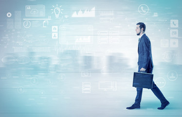 Fototapeta premium Businessman walking with database concept around