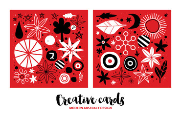 Set of creative templates with flowers and abstract hand drawn elements. Useful for advertising, graphic design, invitations, cards and posters.
