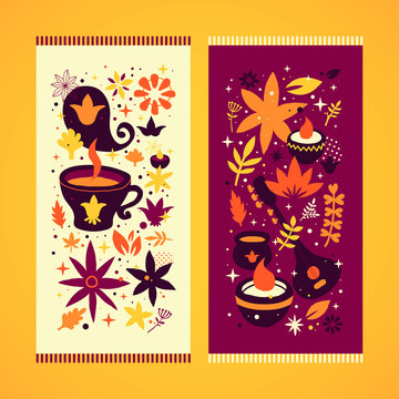 Set of two India banners with abstract floral and national elements. Useful for advertising and web design.