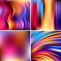 Set of 4 colorful square blurred backgrounds. Vector illustration
