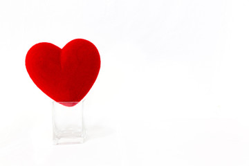 Heart pillow in glass with decorate tree isolate on white background, Valentine concept