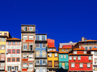 Colorful Houses at Ribeira District at Porto, Portugal