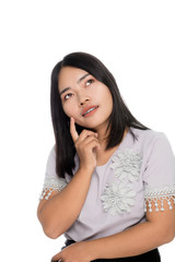 Beautiful asian businesswoman thinking portrait studio on white background