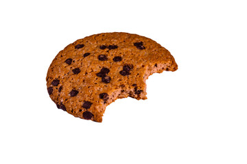 Bitten chocolate chip cookie isolated on a white background