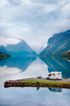 Family vacation travel RV, holiday trip in motorhome