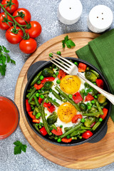 Morning breakfast! Eggs with asparagus, green peas and pepper! Good morning!