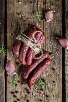 Smoked sausages with spices and herbs