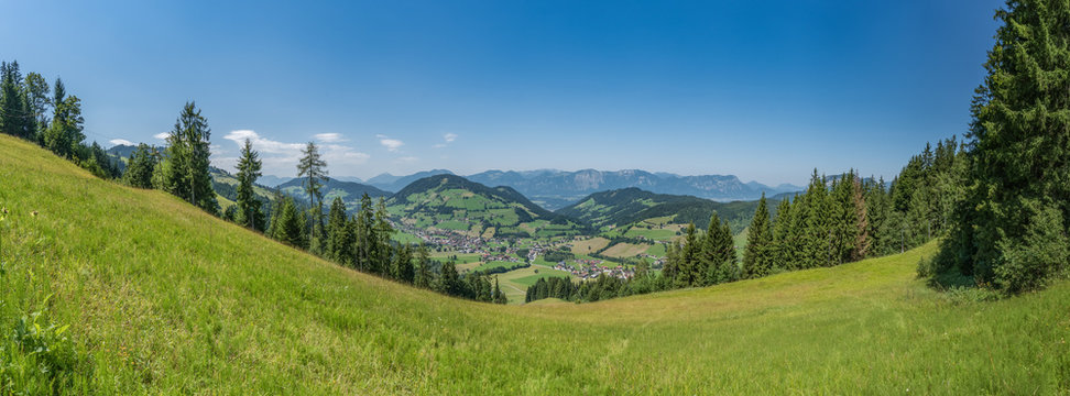 Panorama &uuml;ber die Wildsch&ouml;nau mit einer saftigen Sommerwiese