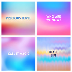 Abstract vector sunset blurred background set. Square blurred background - sky clouds colors With love quotes