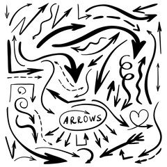 Set of hand watercolor drawn arrows isolated on white. Vector