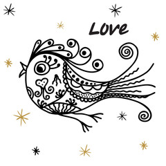 Hand drawn bird isolated on white for banner or poster