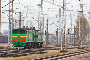 Obraz premium Green diesel locomotive