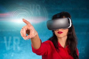 Happy woman with glasses of virtual reality.