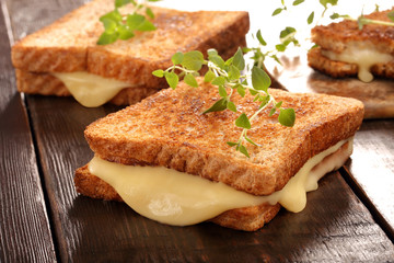 Fresh toast with cheese and herbs - obrazy, fototapety, plakaty