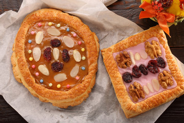 Mazurek traditional polish easter cake on wooden background