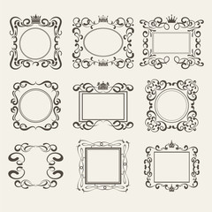 Frames in retro style. Vintage set. Decorative vector template frame