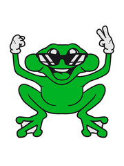 gewinner cool sonnenbrille handschuhe victory handzeichen peace frieden glücklich spaß fröhlich winken frosch klein süß niedlich quak comic cartoon clipart