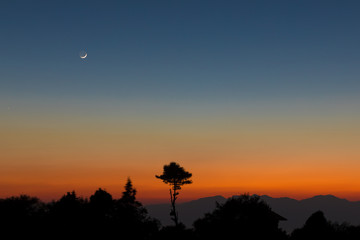 Nagarkot, Nepal, After Sundown, Crescent Moon